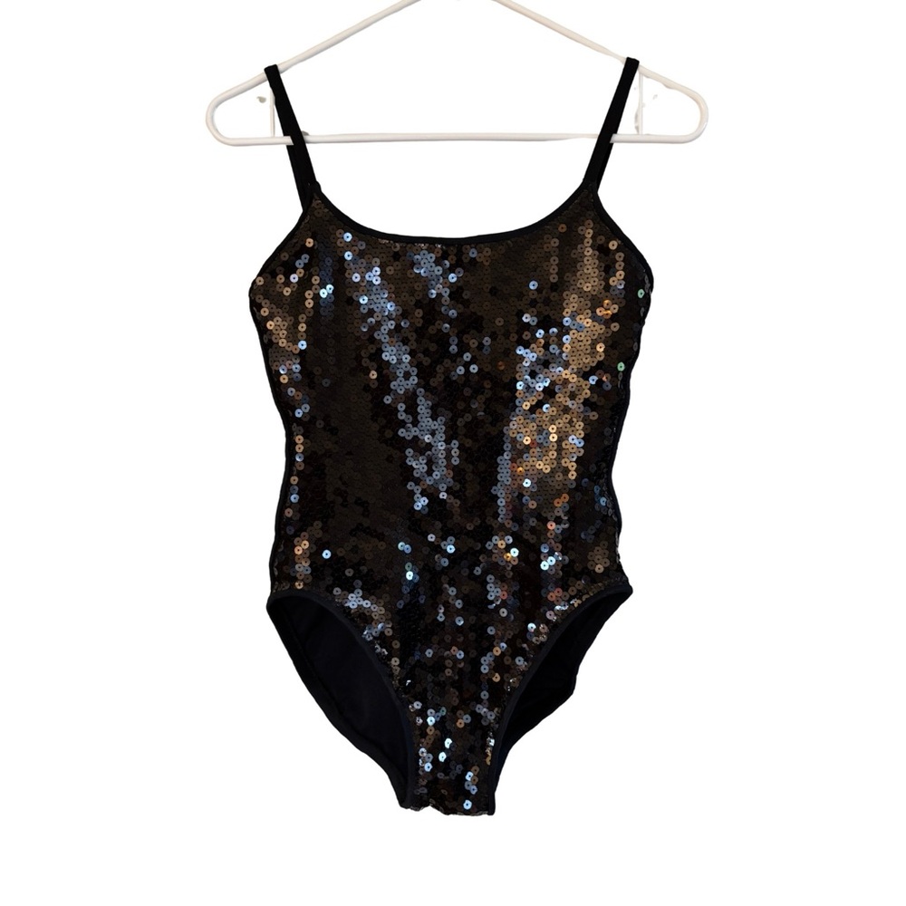 Vintage Black Sequin Deweese swimsuit bodysuit size 8 (sm/XS) Festival Glam